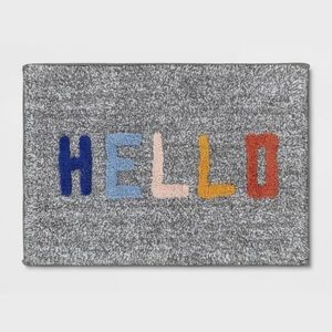 Room Essentials Gray Tufted Hello Bath Rug NWT